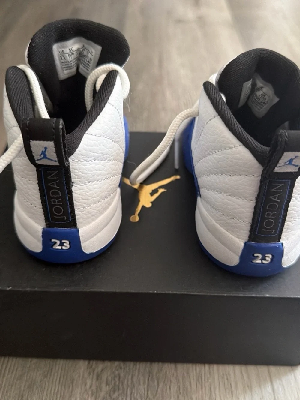 Jordan 12 Retro “Blueberry” Kids TD White and Blue Basketball Sneakers